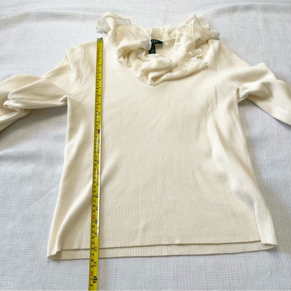 Lauren Ralph Lauren Ivory Knit Ruffle Neck Size PL - Picture 4 of 8